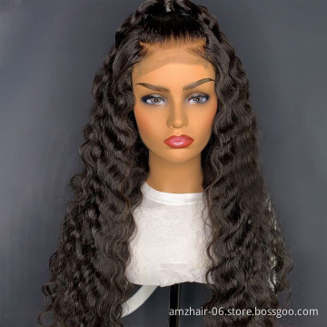 Loose Deep Wave Raw Peruvian Virgin 100% Human Hair Lace Wig Cheap Trasparent Swiss 4x4 5x5 Lace Closure Human Hair Wig Vendor